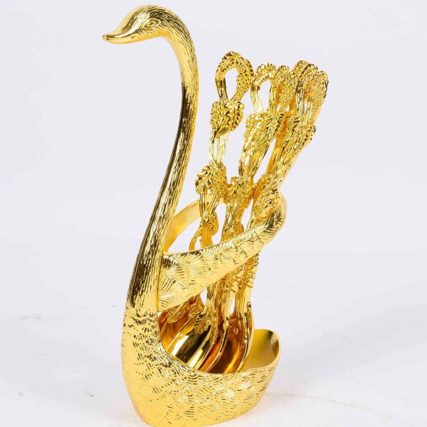 Metal Swan Shape 6-Piece Spoon Stand Golden Color