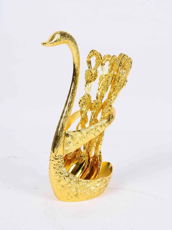 Metal Swan Shape 6-Piece Spoon Stand Golden Color