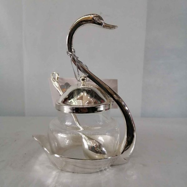 Royal Silver Swan sugar pot w spoon