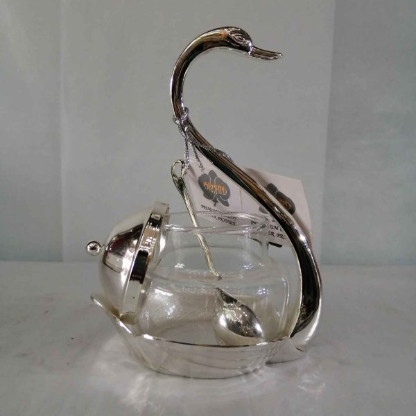 Royal Silver Swan sugar pot w spoon