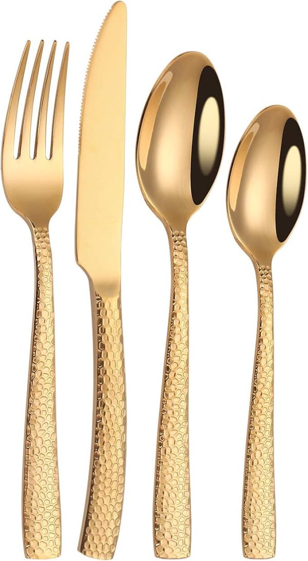 Gold Hammered Silverware Set - Image 5