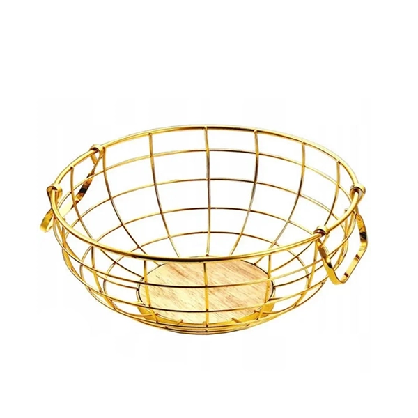 Gold Wire Round Metal Fruit Basket with Side Handles