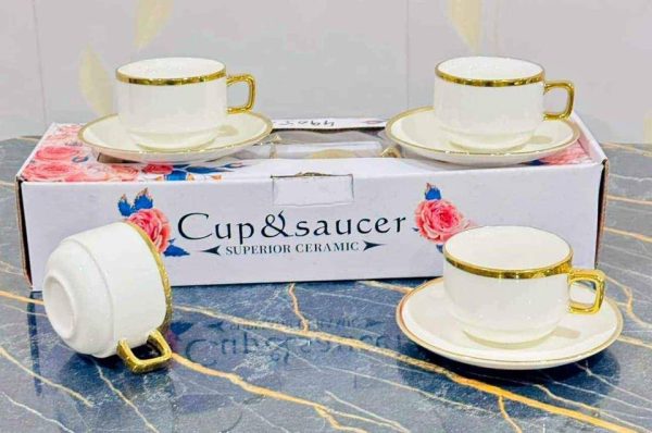 Gold Rim Ceramic Tea Cup and Saucer Set: Elegance in Every Sip