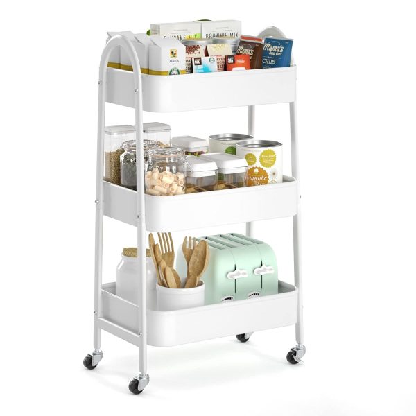 3-Tier Rolling Storage Cart - Black Wire Basket Organizer on Wheels - Image 2