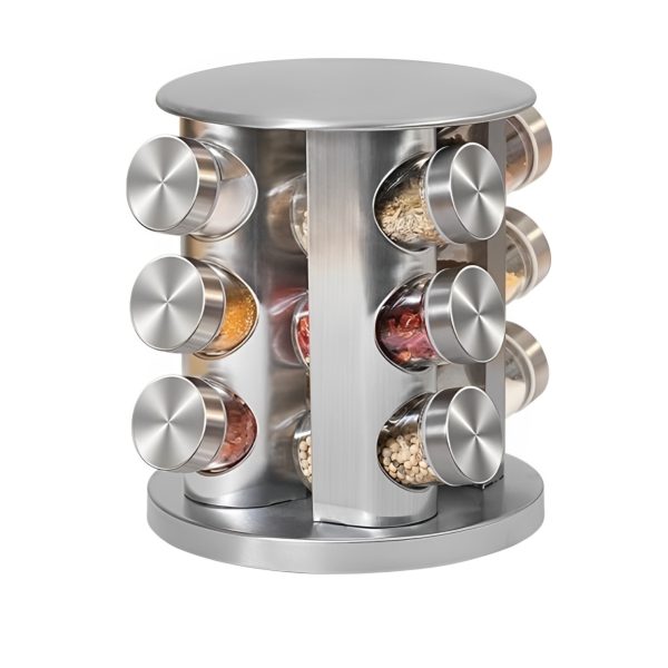 Revolving Countertop Spice Rack – 12 Jar Stainless Steel Carousel