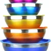 Raking 5-Piece Stainless Steel Mixing Bowl Set with Colorful Lids – 5 Quart Capacity
