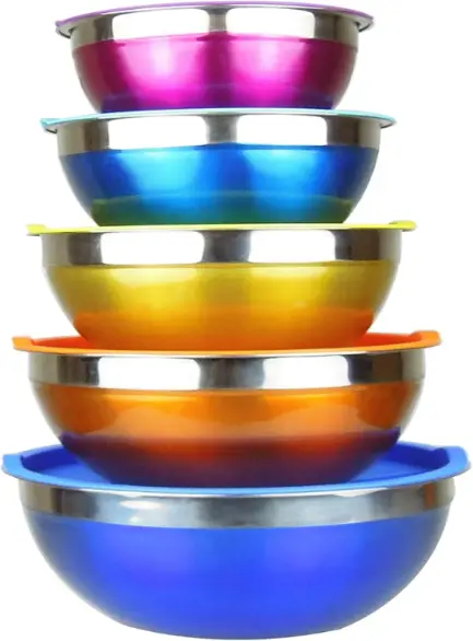 Raking 5-Piece Stainless Steel Mixing Bowl Set with Colorful Lids – 5 Quart Capacity