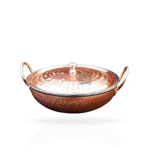 Premium Copper Coated Karahi with Lid for Food Serving