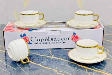 Gold Rim Ceramic Tea Cup and Saucer Set: Elegance in Every Sip